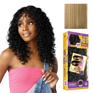 Sensationnel Butta Lace 90Sbangs Wigs – Unit 915 Glueless Wide Deep Part Synthetic Preplucked Hairline (1 JETBLACK)(LIGHTGOLDENBLONDE)