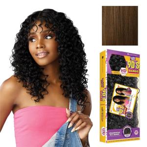 Sensationnel Butta Lace 90Sbangs Wigs – Unit 915 Glueless Wide Deep Part Synthetic Preplucked Hairline (1 JETBLACK)(MOCHABROWN)