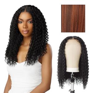 Sensationnel Butta Lace Hhm Wigs – Kinky Water Wave 18 Inch Human Hair Blend Extra Wide 5 Inch Parting Preplucked Hairline Glueless Lacefront (1 JETBLACK)(BALAYAGECOPPER)
