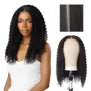 Sensationnel Butta Lace Hhm Wigs – Kinky Water Wave 18 Inch Human Hair Blend Extra Wide 5 Inch Parting Preplucked Hairline Glueless Lacefront (1 JETBLACK)(BALAYAGEPLATINUM)
