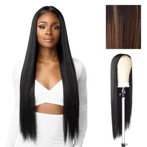Sensationnel Butta Lace Hhm Wigs – Straight 32 Inch Human Hair Blend Extra Wide 5 Inch Parting Preplucked Hairline Glueless Lacefront (1 JETBLACK)(BALAYAGEHAZELNUT)