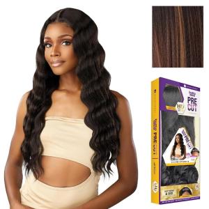 Sensationnel Butta Lace Precut Wigs – Unit 16 Glueless Extra Wide 5 Inch Deep Parting Synthetic Pre Tweezed Smaller Knot Hairline (1 JETBLACK)(BALAYAGECHOCOLATE)