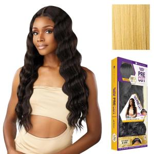 Sensationnel Butta Lace Precut Wigs – Unit 16 Glueless Extra Wide 5 Inch Deep Parting Synthetic Pre Tweezed Smaller Knot Hairline (1 JETBLACK)(HONEYBLONDE)