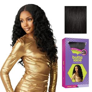 Sensationnel Butta Lace Wigs – Crimp Vibe Extra Wide 5 Inch Deep Parting Synthetic Preplucked Hairline Glueless Lacefront (1 JETBLACK)(1B OFFBLACK)