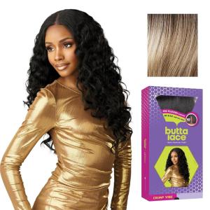 Sensationnel Butta Lace Wigs – Crimp Vibe Extra Wide 5 Inch Deep Parting Synthetic Preplucked Hairline Glueless Lacefront (1 JETBLACK)(BALAYAGEASHBLONDE)