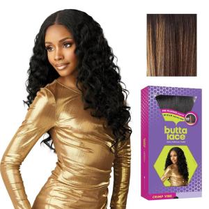 Sensationnel Butta Lace Wigs – Crimp Vibe Extra Wide 5 Inch Deep Parting Synthetic Preplucked Hairline Glueless Lacefront (1 JETBLACK)(BALAYAGESUNKISSED)
