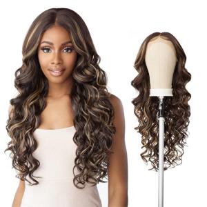 Sensationnel Butta Lace Wigs – Unit 32 Extra Wide 5 Inch Deep Parting Synthetic Preplucked Hairline Glueless Lacefront (1 JETBLACK)(FLAMBOYAGECHOCOLATE)