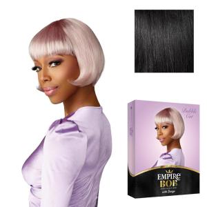 Sensationnel Empire Bob Humanhair Wig – Bubble Cut Face Framing Mesh Cap for Comfort With Bangs (1 JETBLACK)(1 JETBLACK)