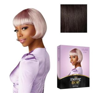 Sensationnel Empire Bob Humanhair Wig – Bubble Cut Face Framing Mesh Cap for Comfort With Bangs (1 JETBLACK)(2 DARKBROWN)