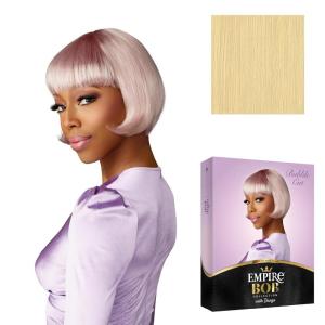 Sensationnel Empire Bob Humanhair Wig – Bubble Cut Face Framing Mesh Cap for Comfort With Bangs (1 JETBLACK)(BLEACHEDBLONDE)