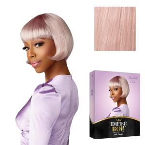 Sensationnel Empire Bob Humanhair Wig – Bubble Cut Face Framing Mesh Cap for Comfort With Bangs (1 JETBLACK)(SMOKYLAVENDER)