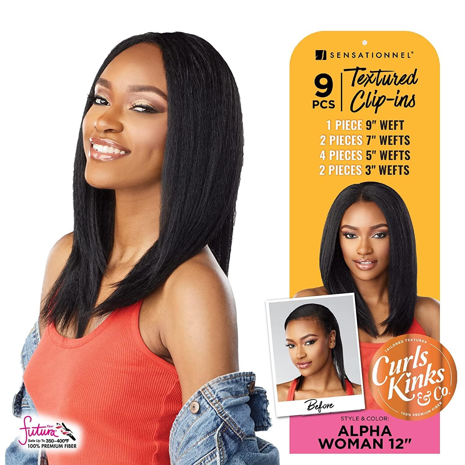 imageSensationnel Curls Kinks amp Co Textured Clip In Human Hair Blend Hair Extension 9Pcs Alpha Woman 12 Inch Color4 MEDIUM BROWNDark Brown 2
