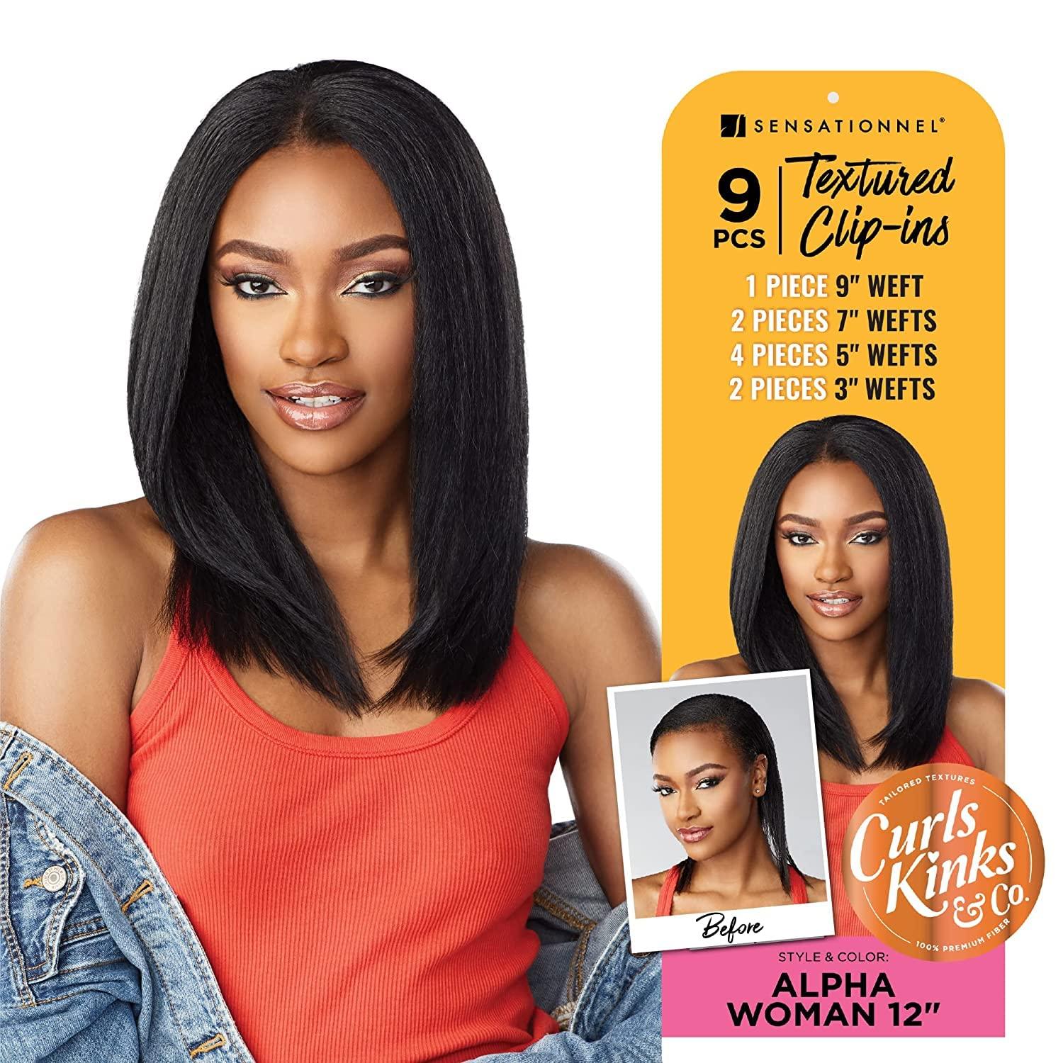 imageSensationnel Curls Kinks amp Co Textured Clip In Human Hair Blend Hair Extension 9Pcs Alpha Woman 12 Inch Color4 MEDIUM BROWNDark Brown 2