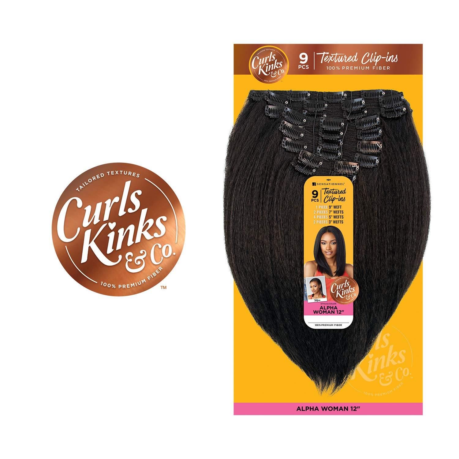 imageSensationnel Curls Kinks amp Co Textured Clip In Human Hair Blend Hair Extension 9Pcs Alpha Woman 12 Inch Color4 MEDIUM BROWNJet Black 1