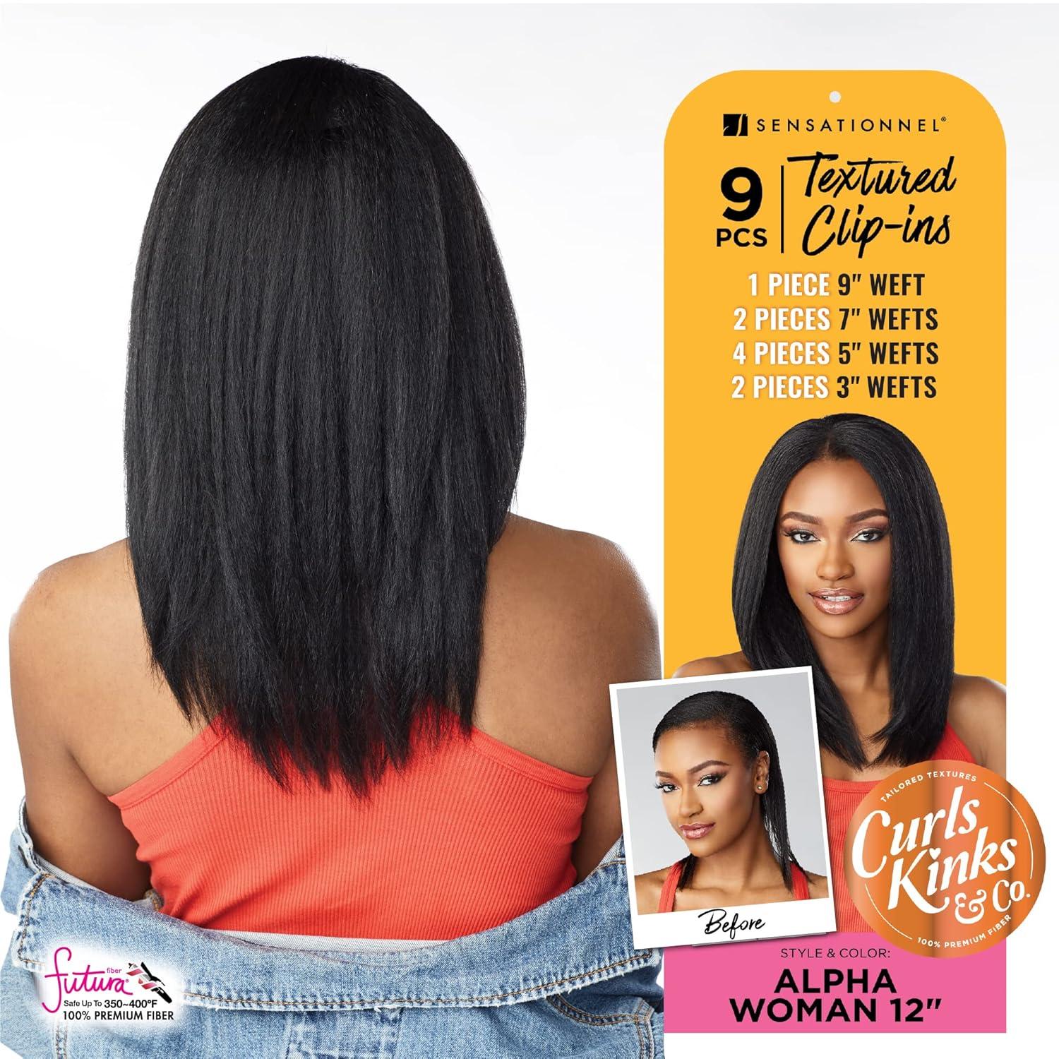 imageSensationnel Curls Kinks amp Co Textured Clip In Human Hair Blend Hair Extension 9Pcs Alpha Woman 12 Inch Color4 MEDIUM BROWNT2BG