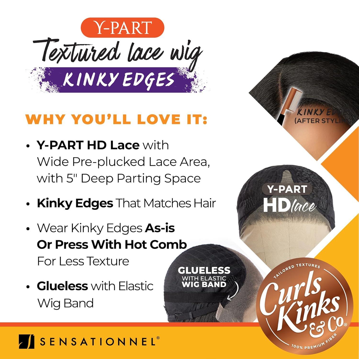 imageSensationnel Curls Kinks and Co Kinkyedges Wig Kinky Blow Out 20 Inch Y Part Lace Natural Kinky Edge textured Hairline for Natural 3B to 4C Hair Textures 1 JETBLACKHL28051