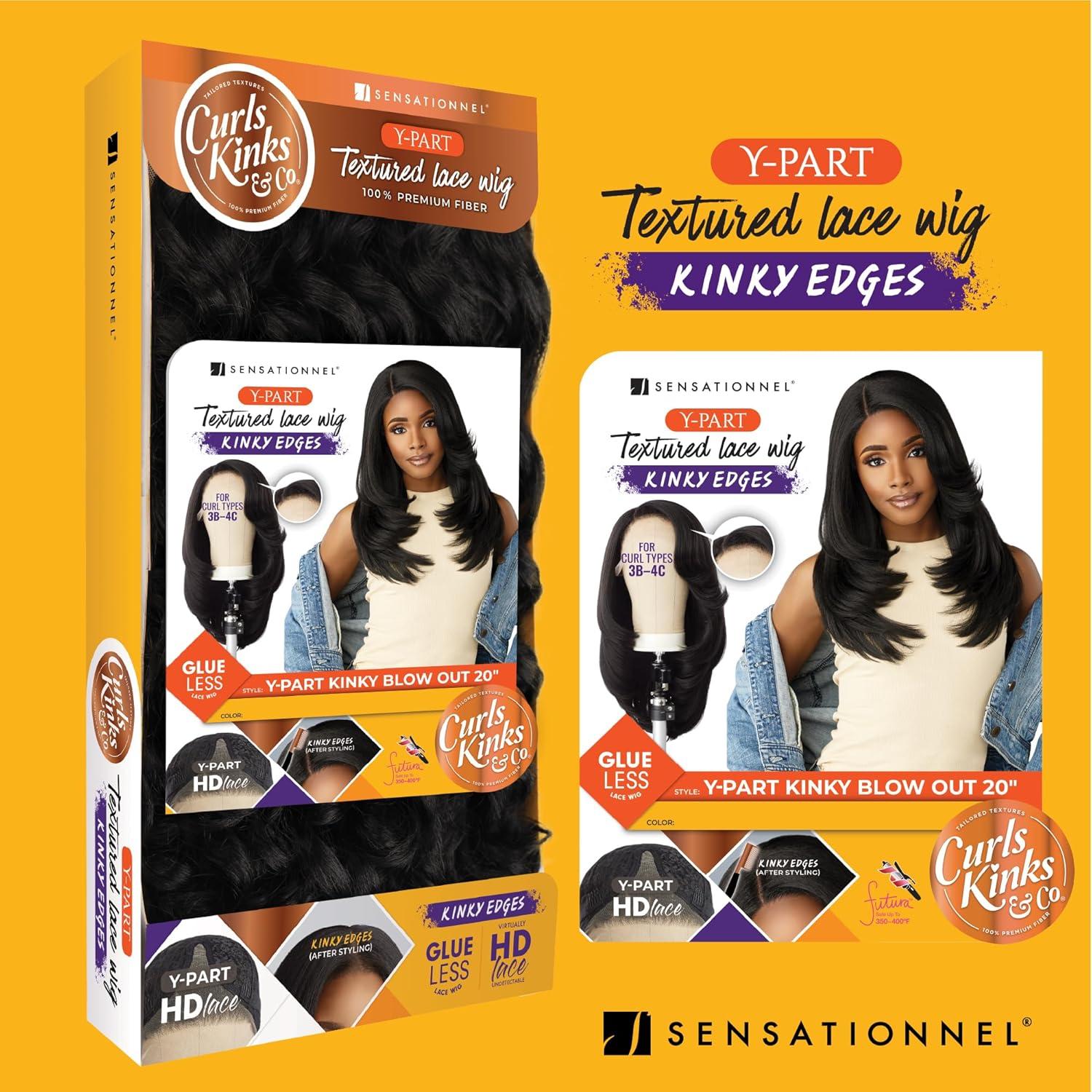 imageSensationnel Curls Kinks and Co Kinkyedges Wig Kinky Blow Out 20 Inch Y Part Lace Natural Kinky Edge textured Hairline for Natural 3B to 4C Hair Textures 1 JETBLACKF1B30