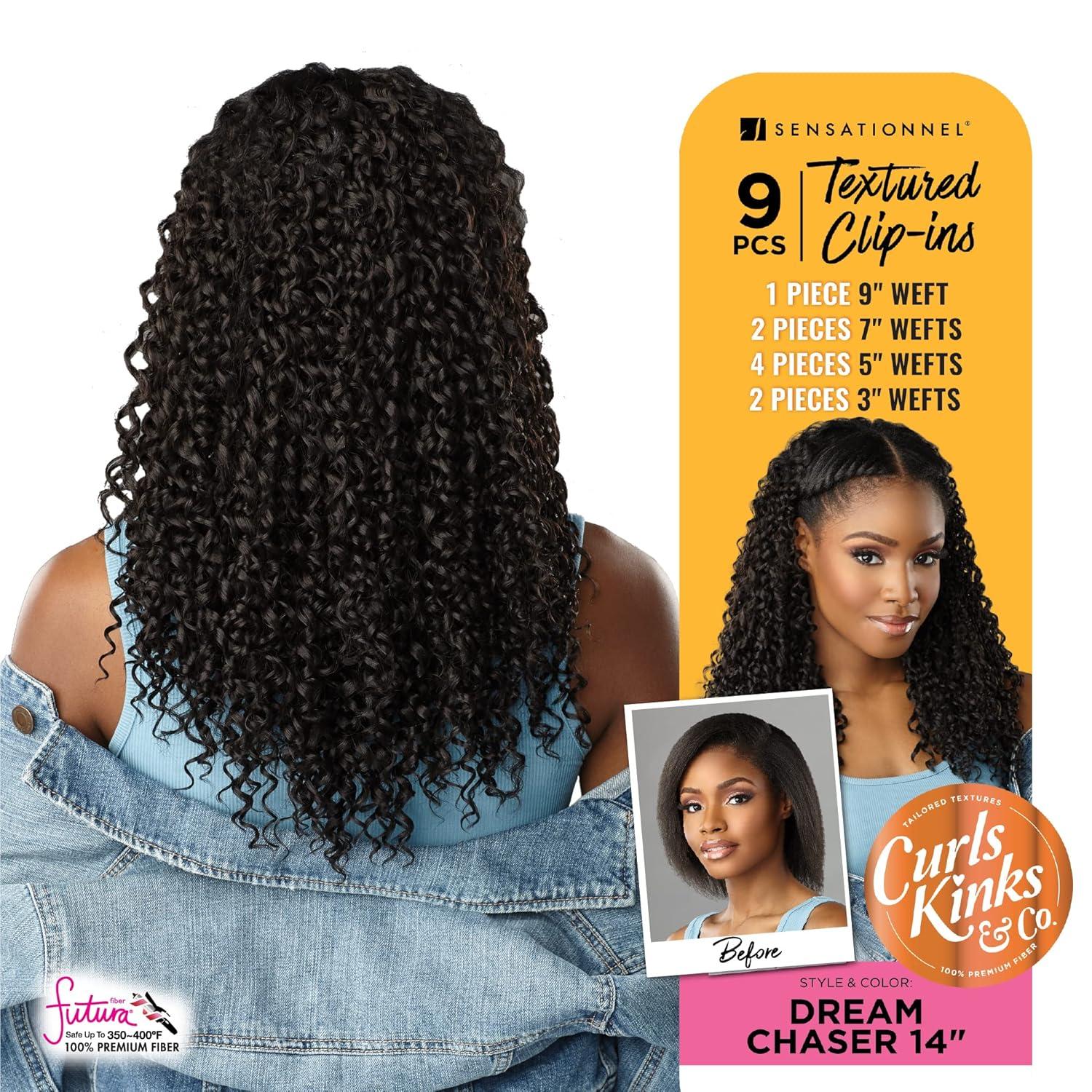 imageSensationnel Curls Kinksandco Clip In Dream Chaser 14 Inch 9 Piece Pack Easy to Use Clips for Natural 3C to 4C Hair 1 JETBLACK1 JETBLACK