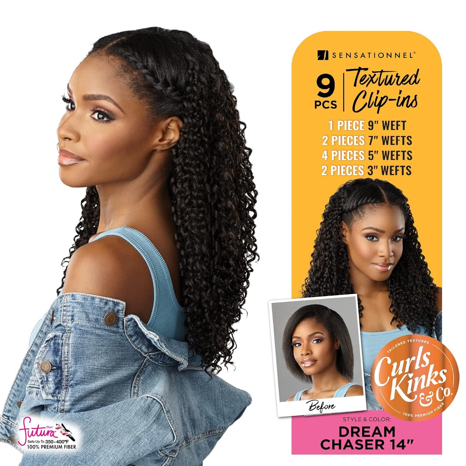 imageSensationnel Curls Kinksandco Clip In Dream Chaser 14 Inch 9 Piece Pack Easy to Use Clips for Natural 3C to 4C Hair 1 JETBLACK2 DARKBROWN