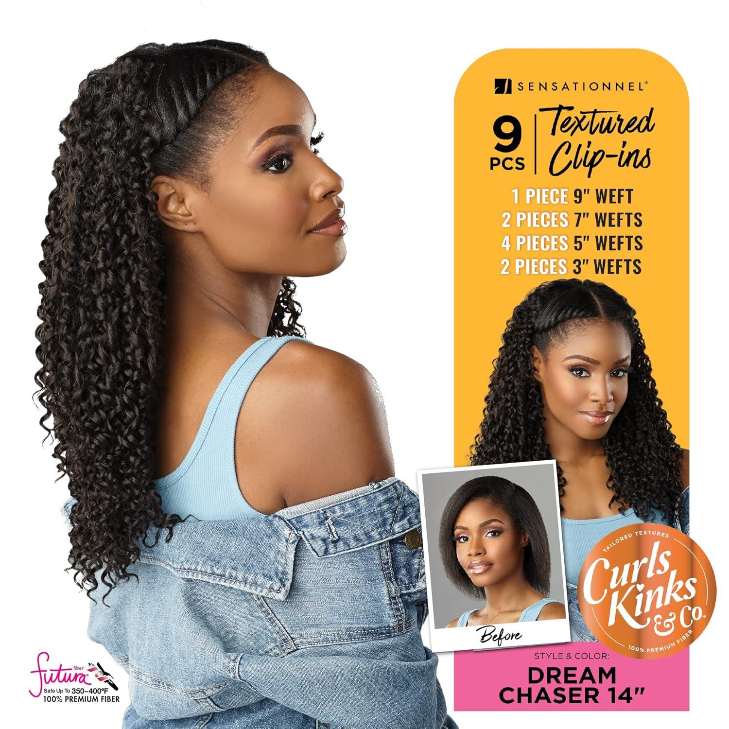imageSensationnel Curls Kinksandco Clip In Dream Chaser 14 Inch 9 Piece Pack Easy to Use Clips for Natural 3C to 4C Hair 1 JETBLACKT227