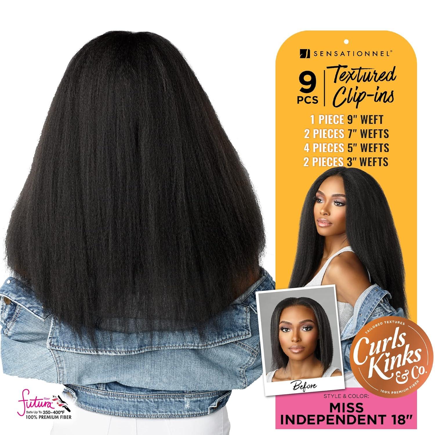 imageSensationnel Curls Kinksandco Clip In Miss Independent 18 Inch 9 Piece Pack Easy to Use Clips for Natural 3C to 4C Hair 1 JETBLACK1 JETBLACK
