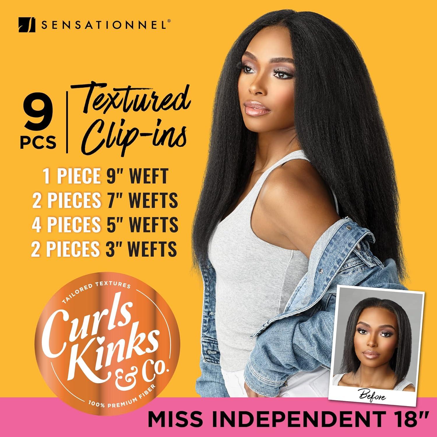 imageSensationnel Curls Kinksandco Clip In Miss Independent 18 Inch 9 Piece Pack Easy to Use Clips for Natural 3C to 4C Hair 1 JETBLACK1B OFFBLACK