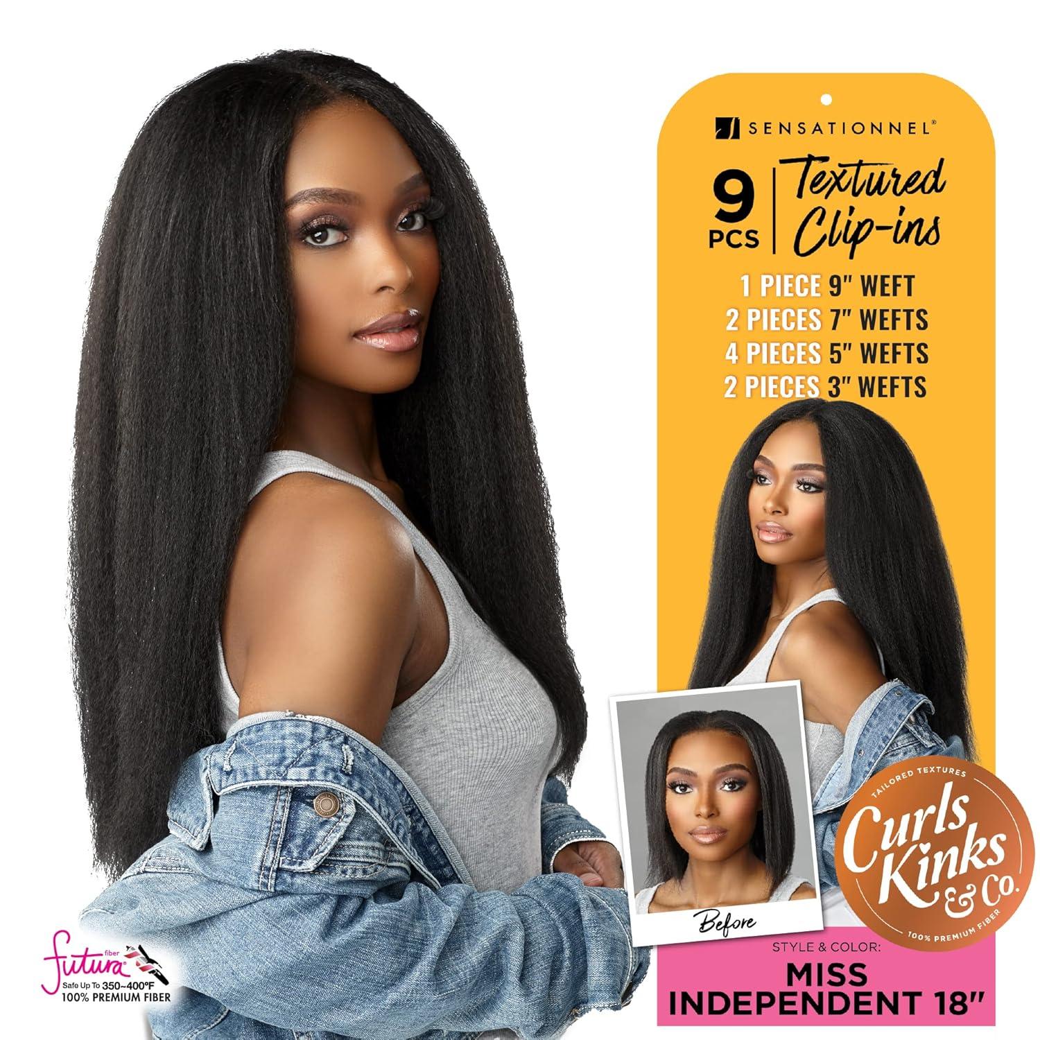 imageSensationnel Curls Kinksandco Clip In Miss Independent 18 Inch 9 Piece Pack Easy to Use Clips for Natural 3C to 4C Hair 1 JETBLACK1B OFFBLACK