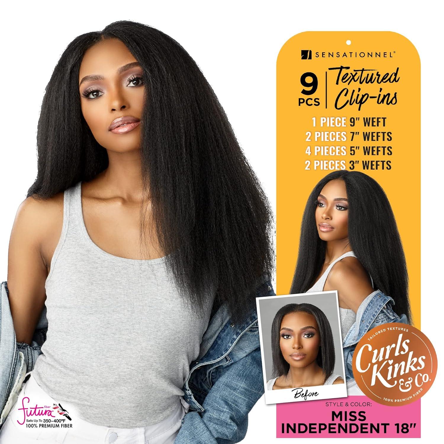 imageSensationnel Curls Kinksandco Clip In Miss Independent 18 Inch 9 Piece Pack Easy to Use Clips for Natural 3C to 4C Hair 1 JETBLACK1B OFFBLACK