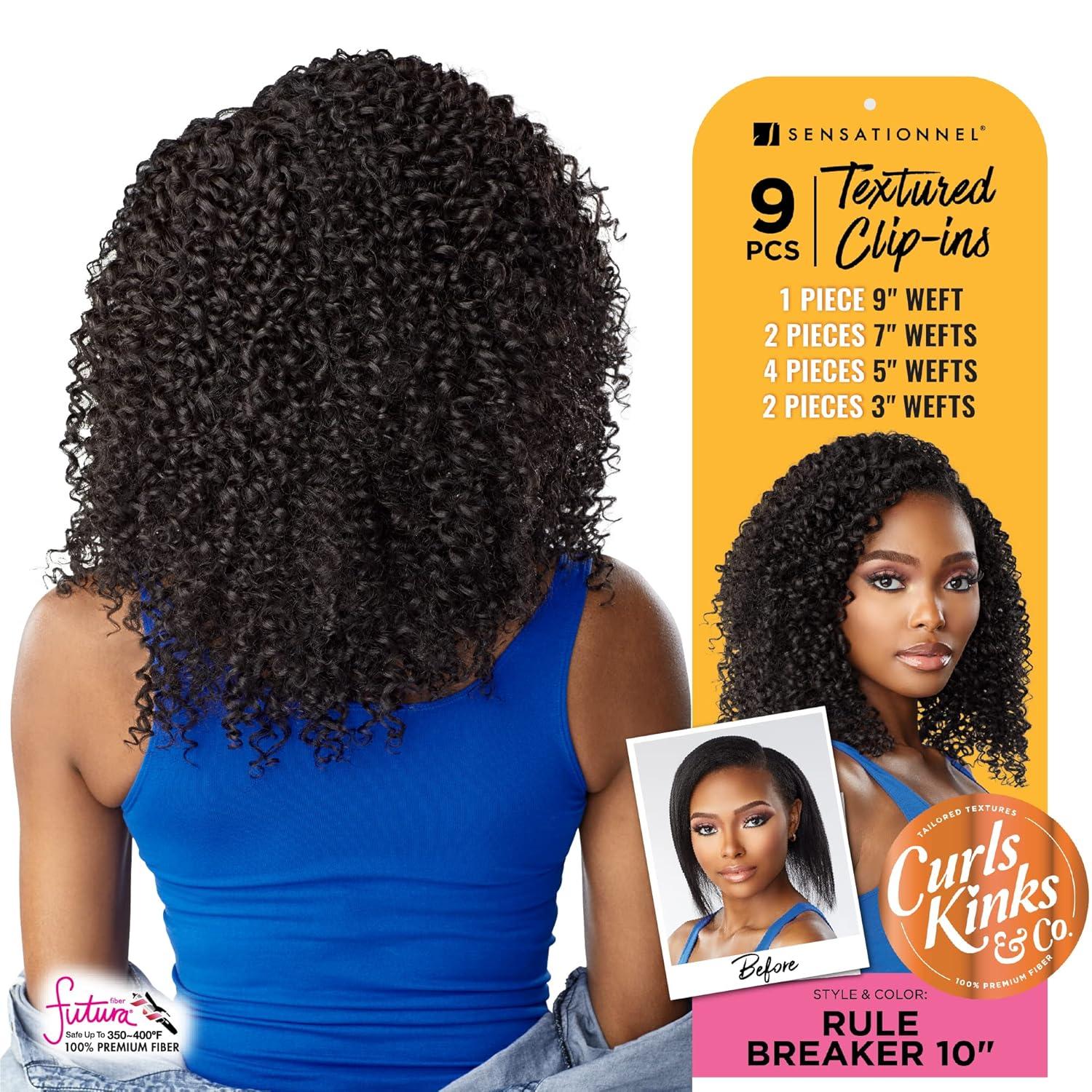 imageSensationnel Curls Kinksandco Clip In Rule Breaker 10 Inch 9 Piece Pack Easy to Use Clips for Natural 3C to 4C Hair 1 JETBLACKTH227