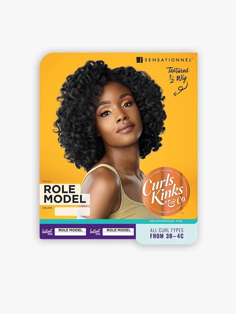 imageSensationnel Curls Kinksandco Half Wig Role Model Synthetic Instant Weave Updo Full Cap for Natural 3C to 4C Hair Textures 1 JETBLACK2 DARKBROWN