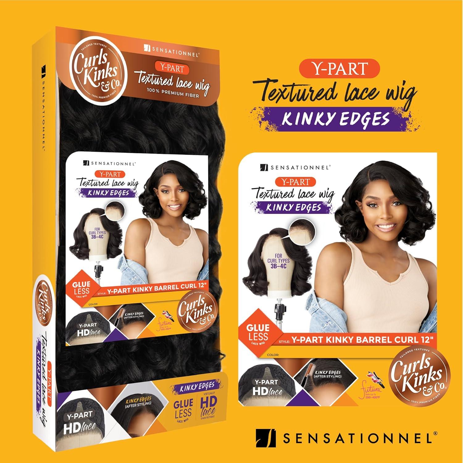 imageSensationnel Curls Kinksandco Kinkyedges Wig Kinky Barrel Curl 12 Inch Y Part Lace Natural Kinkytexture Edged Hairline for Natural 3C to 4C Hair Textures 1 JETBLACK1B OFFBLACK