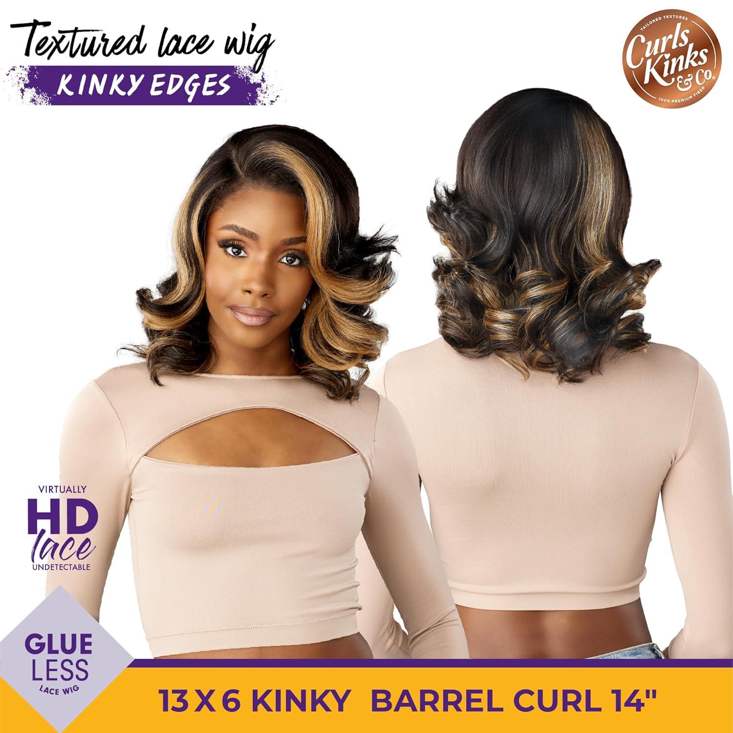 imageSensationnel Curls Kinksandco Kinkyedges Wig Kinky Barrel Curl 14 Inch 13X6 Lace Frontal Natural Kinkytexture Edged Hairline for Natural 3C to 4C Hair Textures 1 JETBLACKHL28044