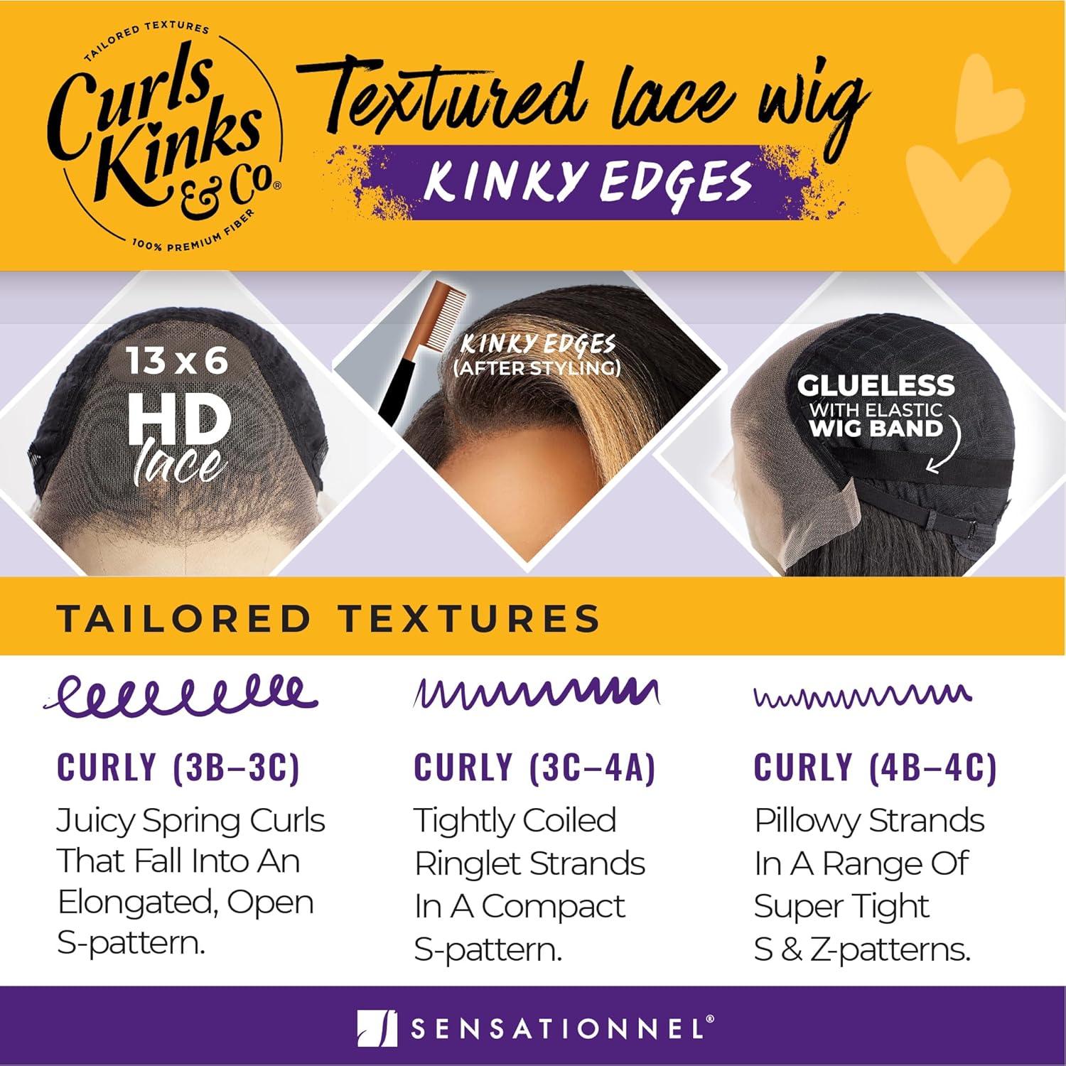 imageSensationnel Curls Kinksandco Kinkyedges Wig Kinky Barrel Curl 14 Inch 13X6 Lace Frontal Natural Kinkytexture Edged Hairline for Natural 3C to 4C Hair Textures 1 JETBLACKM44