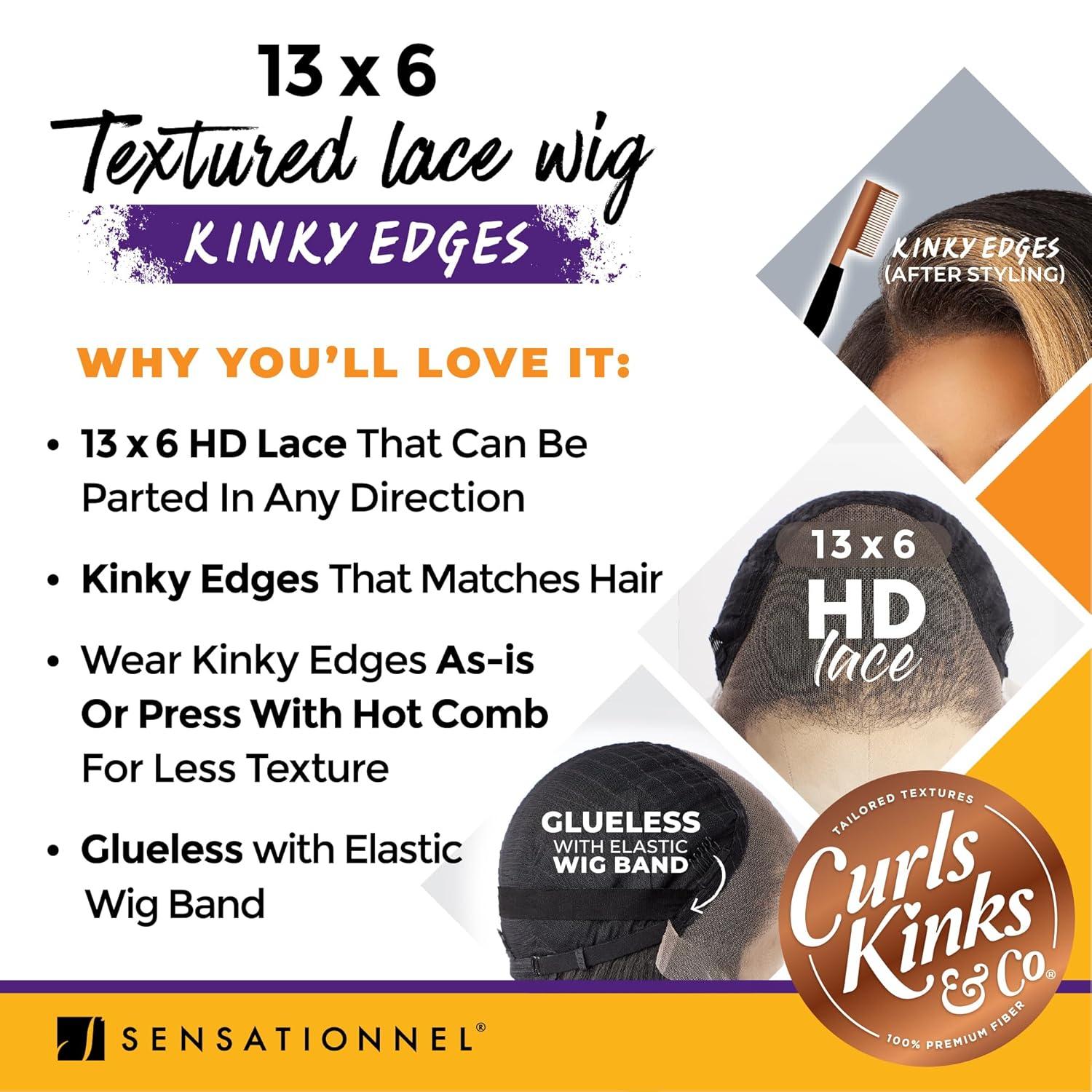 imageSensationnel Curls Kinksandco Kinkyedges Wig Kinky Barrel Curl 14 Inch 13X6 Lace Frontal Natural Kinkytexture Edged Hairline for Natural 3C to 4C Hair Textures 1 JETBLACK1 JETBLACK