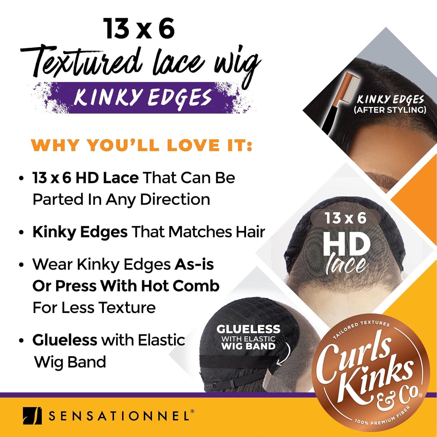 imageSensationnel Curls Kinksandco Kinkyedges Wig Kinky Bob 9 Inch 13X6 Lace Frontal Natural Kinkytexture Edged Hairline for Natural 3C to 4C Hair Textures 1 JETBLACKHL28044