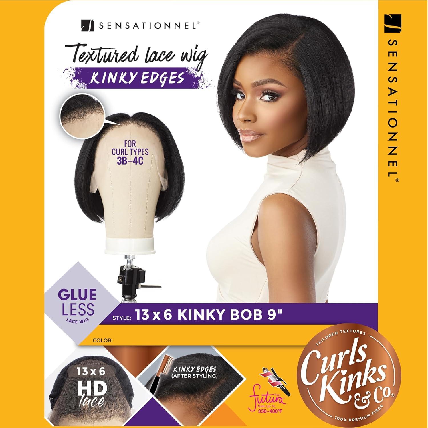 imageSensationnel Curls Kinksandco Kinkyedges Wig Kinky Bob 9 Inch 13X6 Lace Frontal Natural Kinkytexture Edged Hairline for Natural 3C to 4C Hair Textures 1 JETBLACKBALAYAGEGOLD