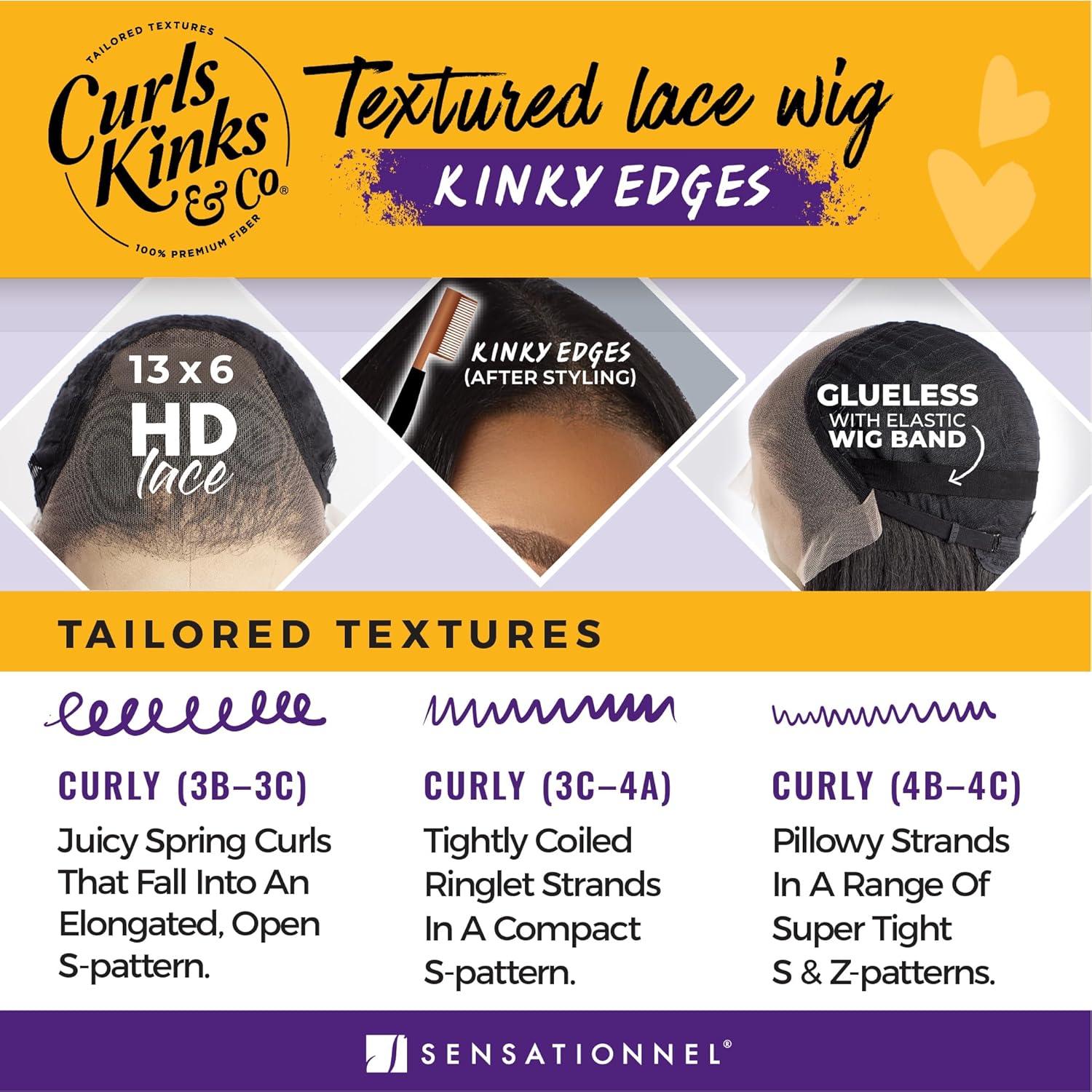 imageSensationnel Curls Kinksandco Kinkyedges Wig Kinky Bob 9 Inch 13X6 Lace Frontal Natural Kinkytexture Edged Hairline for Natural 3C to 4C Hair Textures 1 JETBLACKHL28044