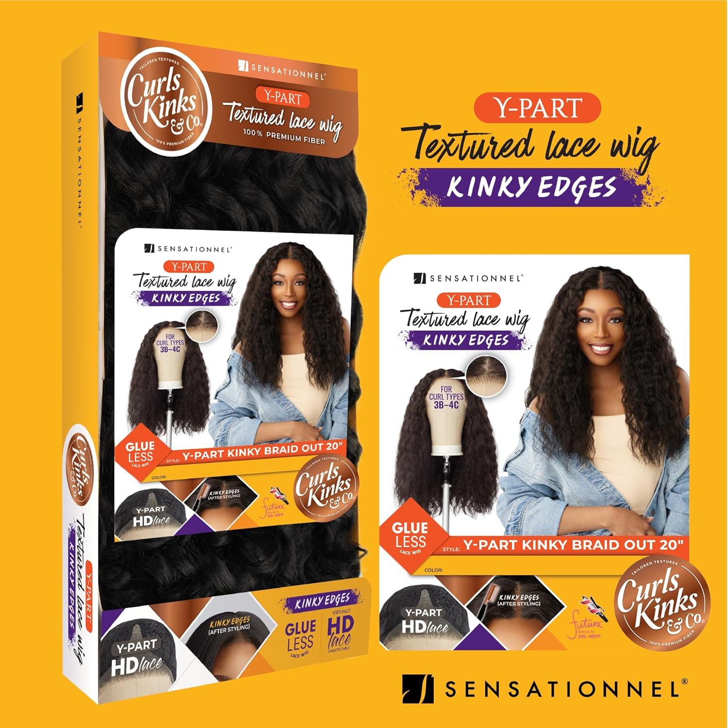 imageSensationnel Curls Kinksandco Kinkyedges Wig Kinky Braid Out 20 Inch Y Part Lace Natural Kinkytexture Edged Hairline for Natural 3C to 4C Hair Textures 1 JETBLACKF1BBG
