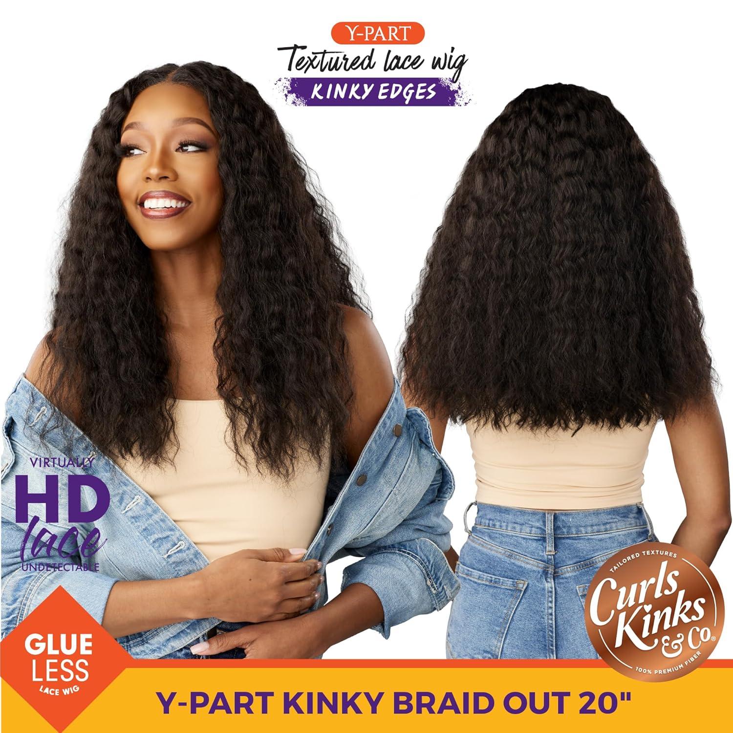 imageSensationnel Curls Kinksandco Kinkyedges Wig Kinky Braid Out 20 Inch Y Part Lace Natural Kinkytexture Edged Hairline for Natural 3C to 4C Hair Textures 1 JETBLACKF1BBG