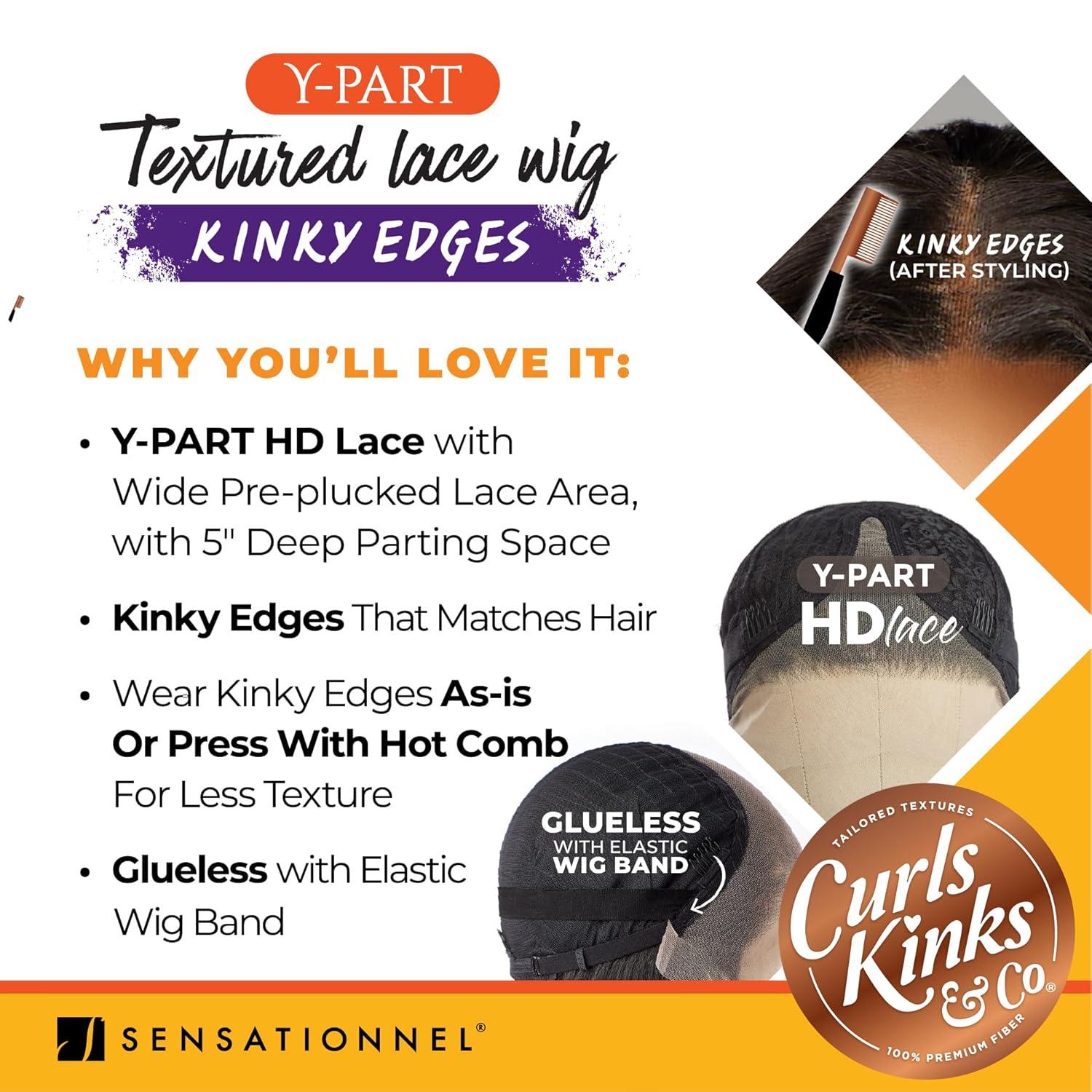 imageSensationnel Curls Kinksandco Kinkyedges Wig Kinky Braid Out 20 Inch Y Part Lace Natural Kinkytexture Edged Hairline for Natural 3C to 4C Hair Textures 1 JETBLACKF1B350