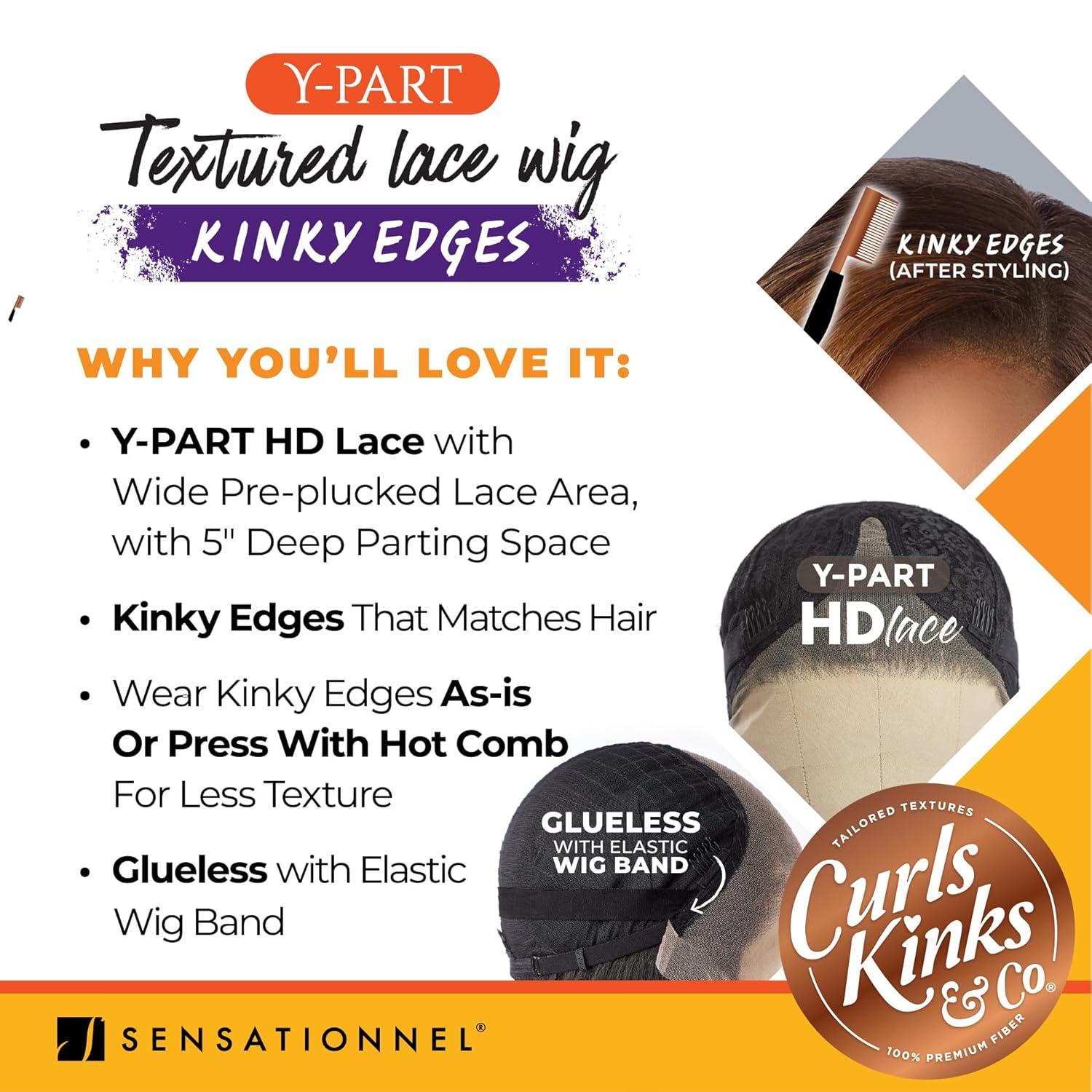 imageSensationnel Curls Kinksandco Kinkyedges Wig Kinky Chic Bob 12 Inch Y Part Lace Natural Kinkytexture Edged Hairline for Natural 3C to 4C Hair Textures 1 JETBLACKHL28044