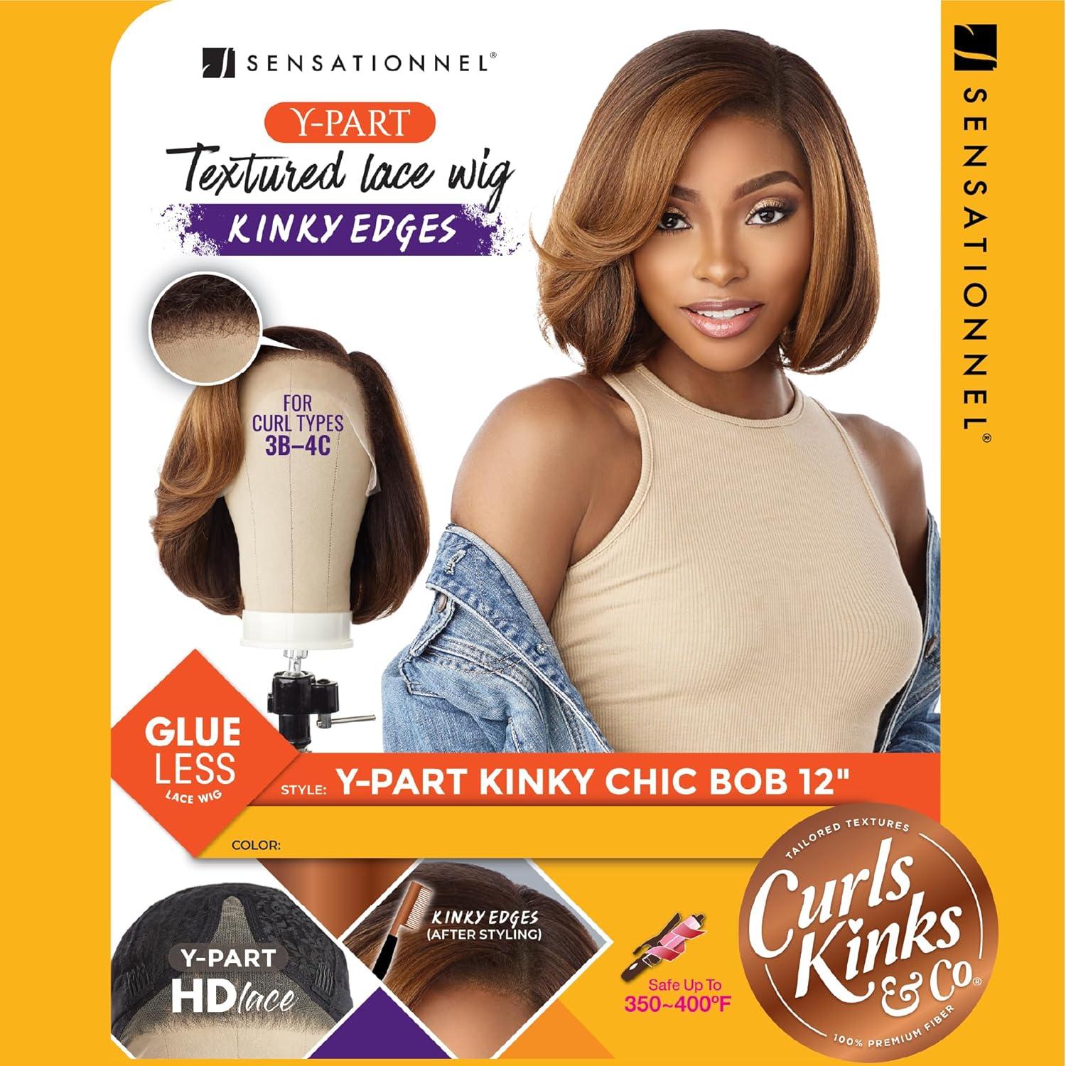 imageSensationnel Curls Kinksandco Kinkyedges Wig Kinky Chic Bob 12 Inch Y Part Lace Natural Kinkytexture Edged Hairline for Natural 3C to 4C Hair Textures 1 JETBLACKHL3451