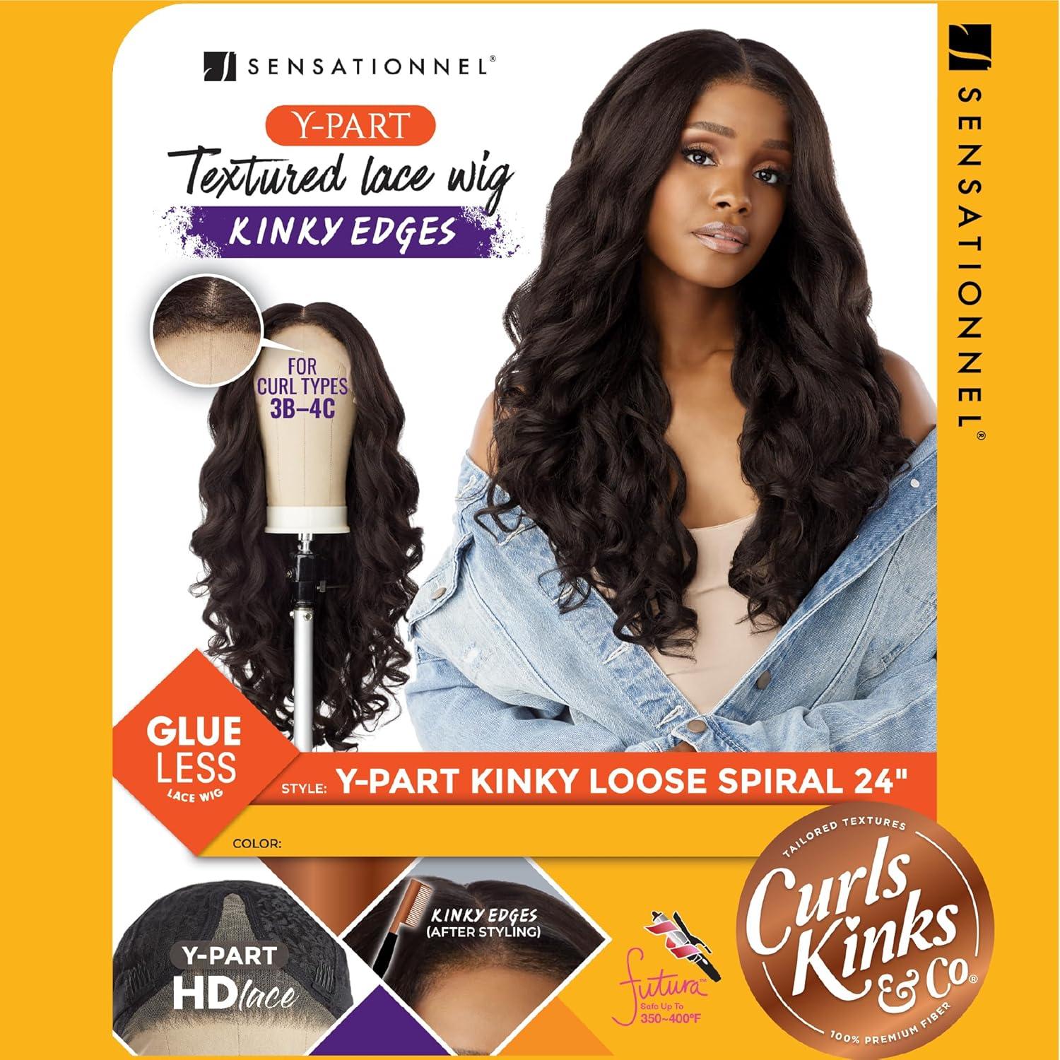 imageSensationnel Curls Kinksandco Kinkyedges Wig Kinky Loose Spiral 24 Inch Y Part Lace Natural Kinkytexture Edged Hairline for Natural 3C to 4C Hair Textures 1 JETBLACK2 DARKBROWN