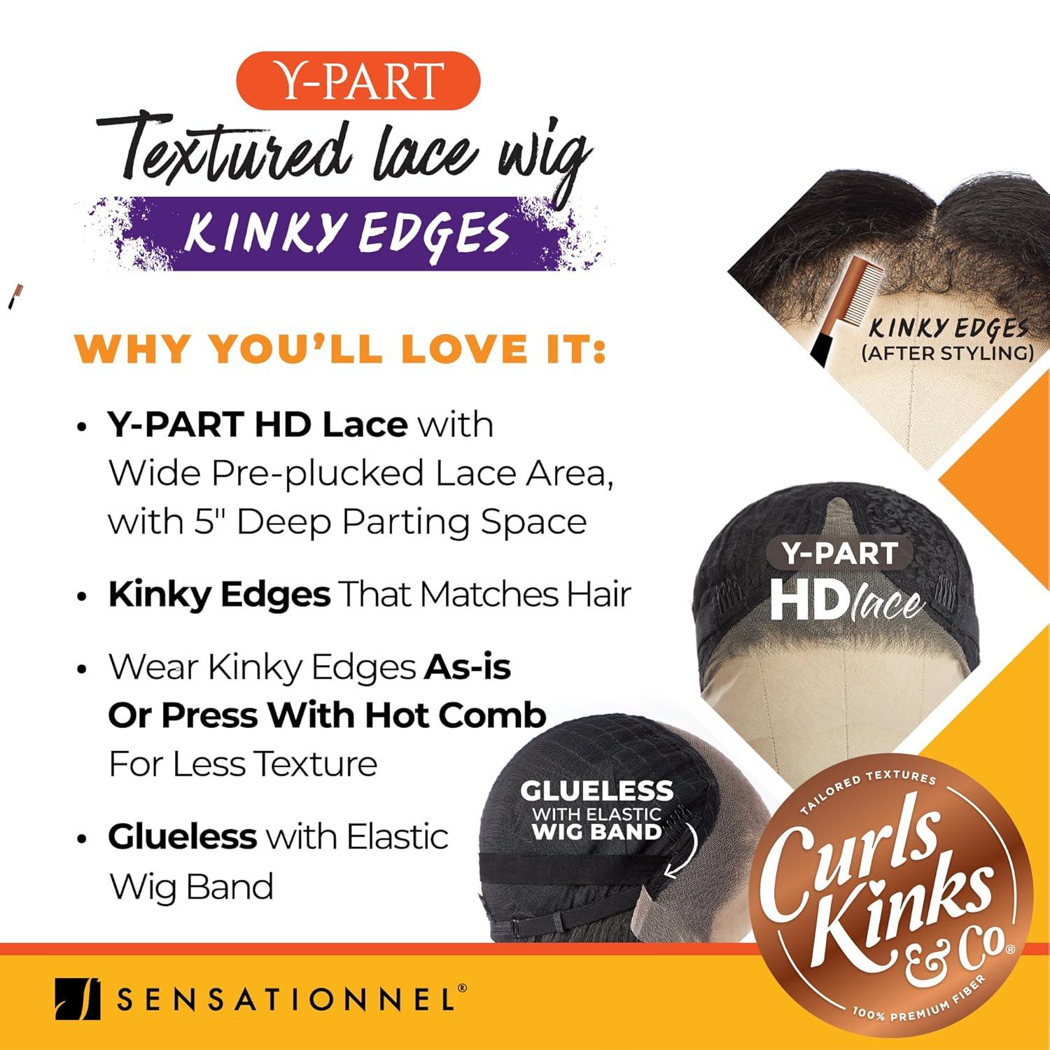 imageSensationnel Curls Kinksandco Kinkyedges Wig Kinky Roller Set 10 Inch Y Part Lace Natural Kinkytexture Edged Hairline for Natural 3C to 4C Hair Textures 1 JETBLACKM44
