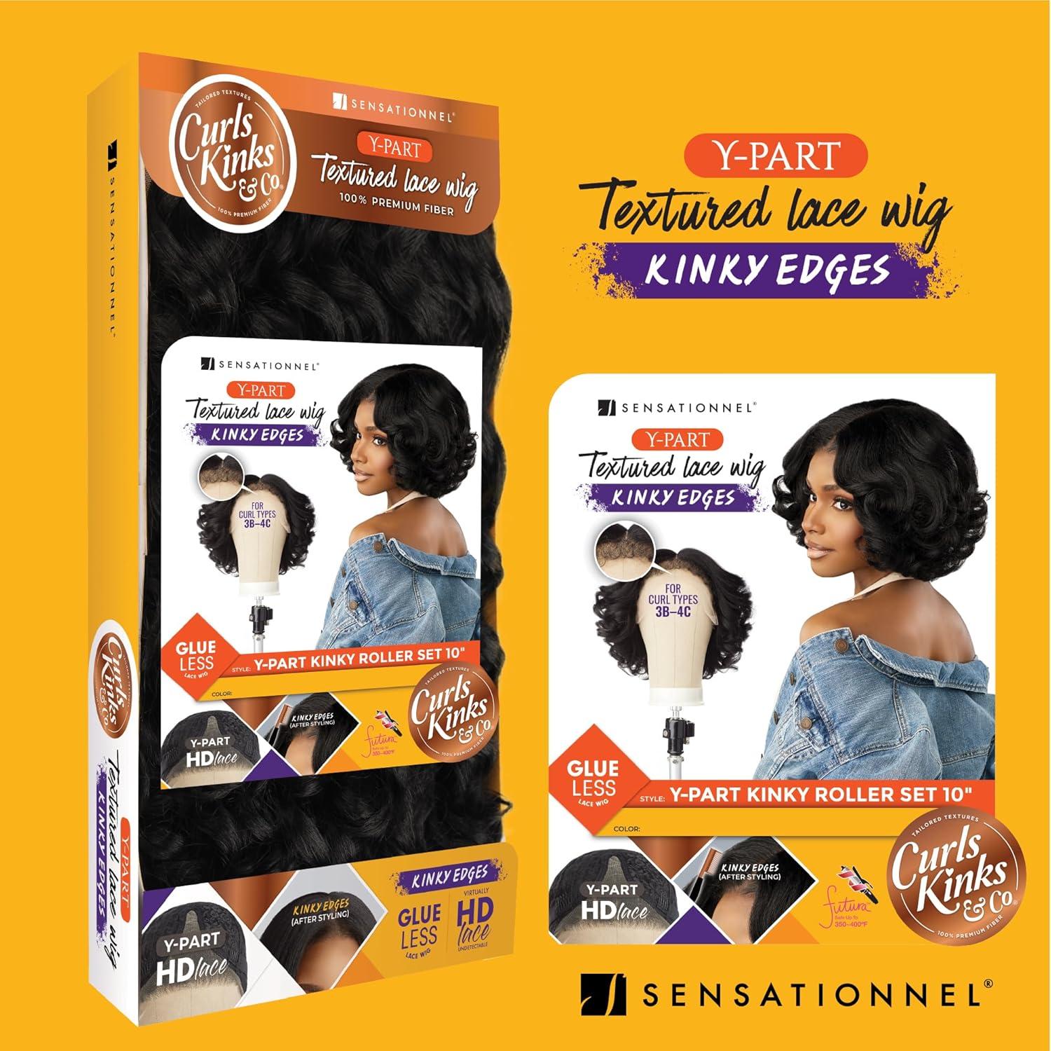imageSensationnel Curls Kinksandco Kinkyedges Wig Kinky Roller Set 10 Inch Y Part Lace Natural Kinkytexture Edged Hairline for Natural 3C to 4C Hair Textures 1 JETBLACK2 DARKBROWN