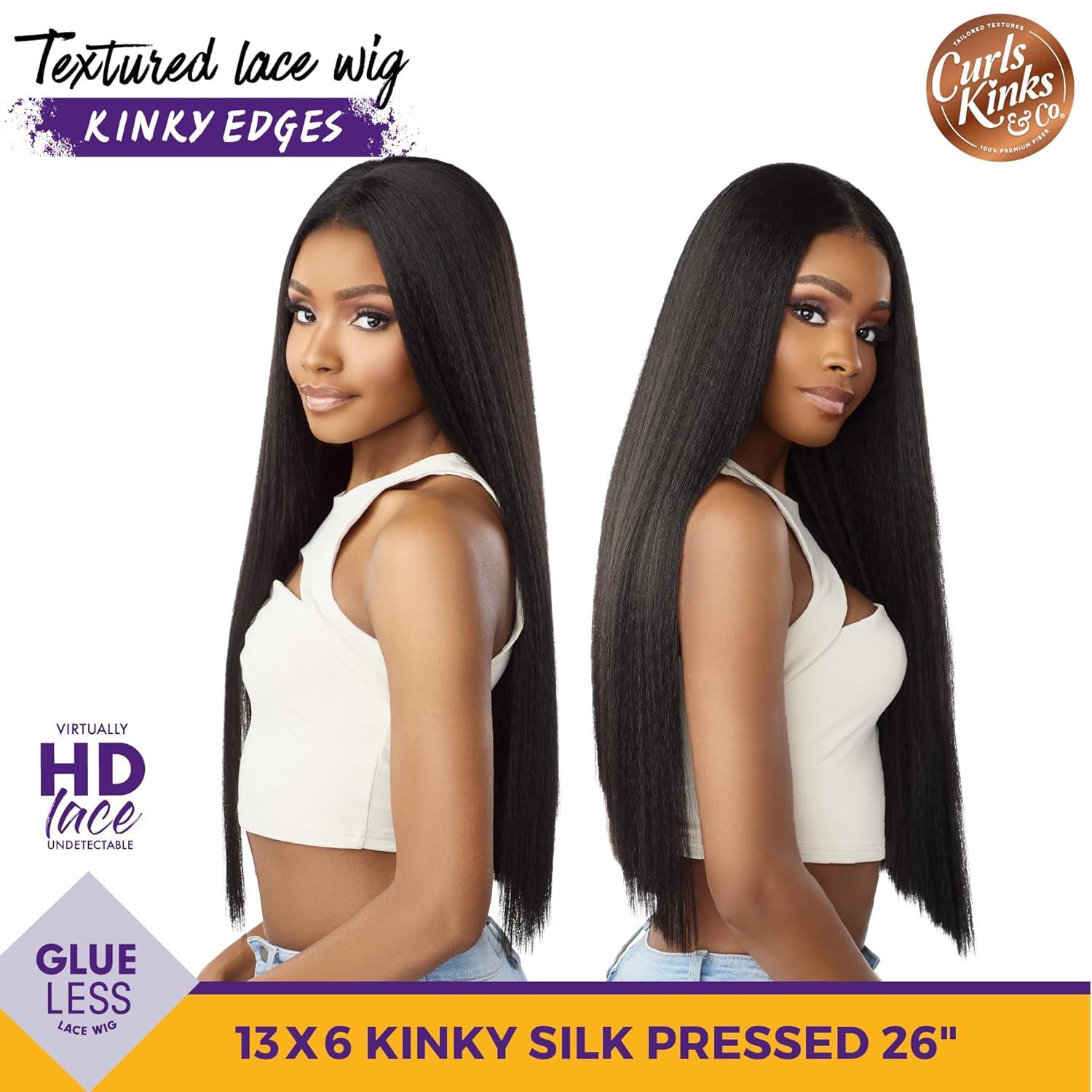 imageSensationnel Curls Kinksandco Kinkyedges Wig Kinky Silk Pressed 26 Inch 13X6 Lace Frontal Natural Kinkytexture Edged Hairline for Natural 3C to 4C Hair Textures 1 JETBLACKBALAYAGEGOLD