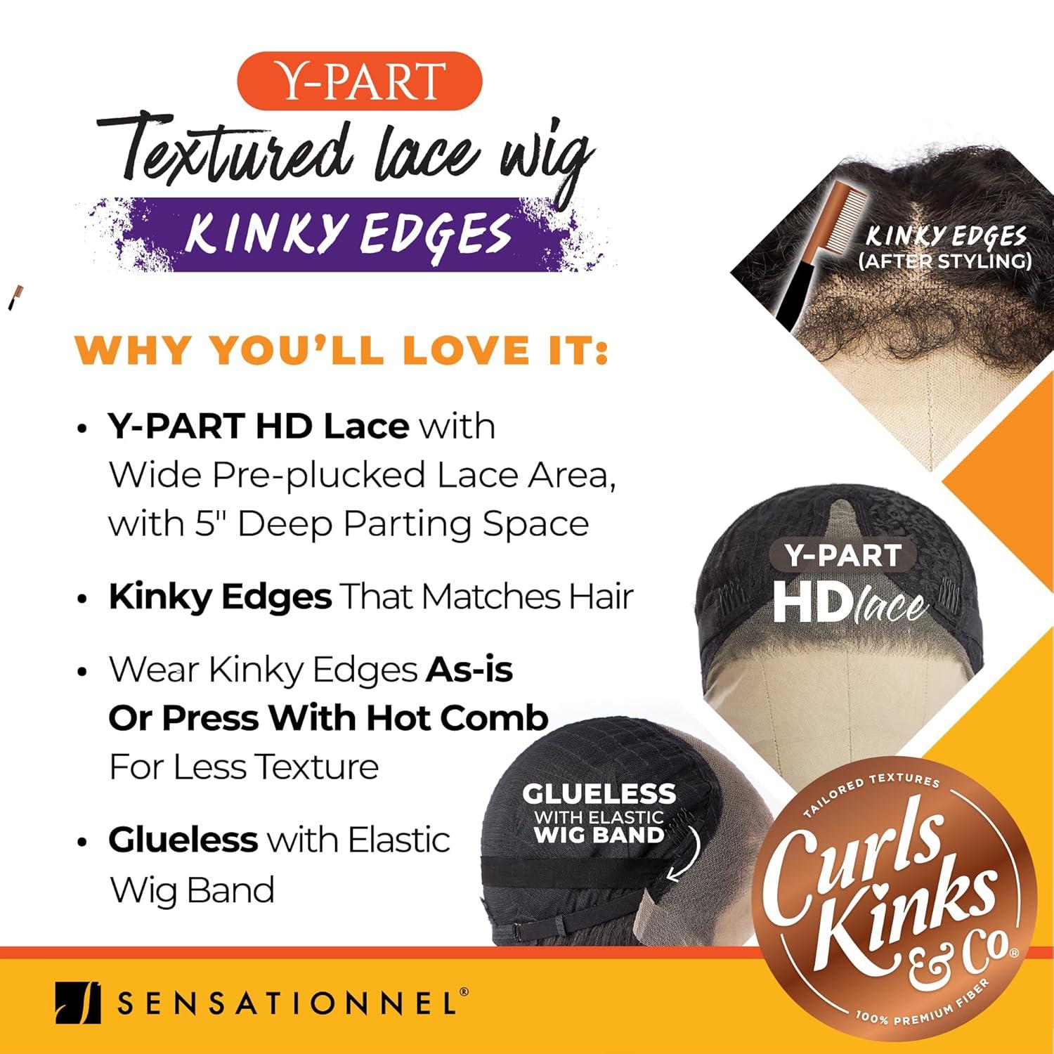imageSensationnel Curls Kinksandco Kinkyedges Wig Kinky Zigzag Curl 14 Inch Y Part Lace Natural Kinkytexture Edged Hairline for Natural 3C to 4C Hair Textures 1 JETBLACKBALAYAGESUNKISSED