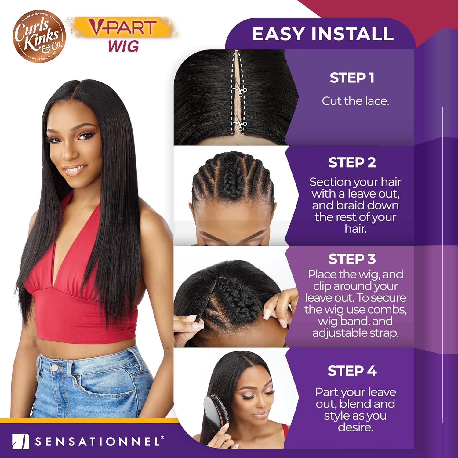 imageSensationnel Curls Kinksandco Vpart Wig Unit 1 Narrow Part Glueless Natural Kinkytexture Edged Hairline for Natural 3C to 4C Hair Textures 1 JETBLACK1 JETBLACK