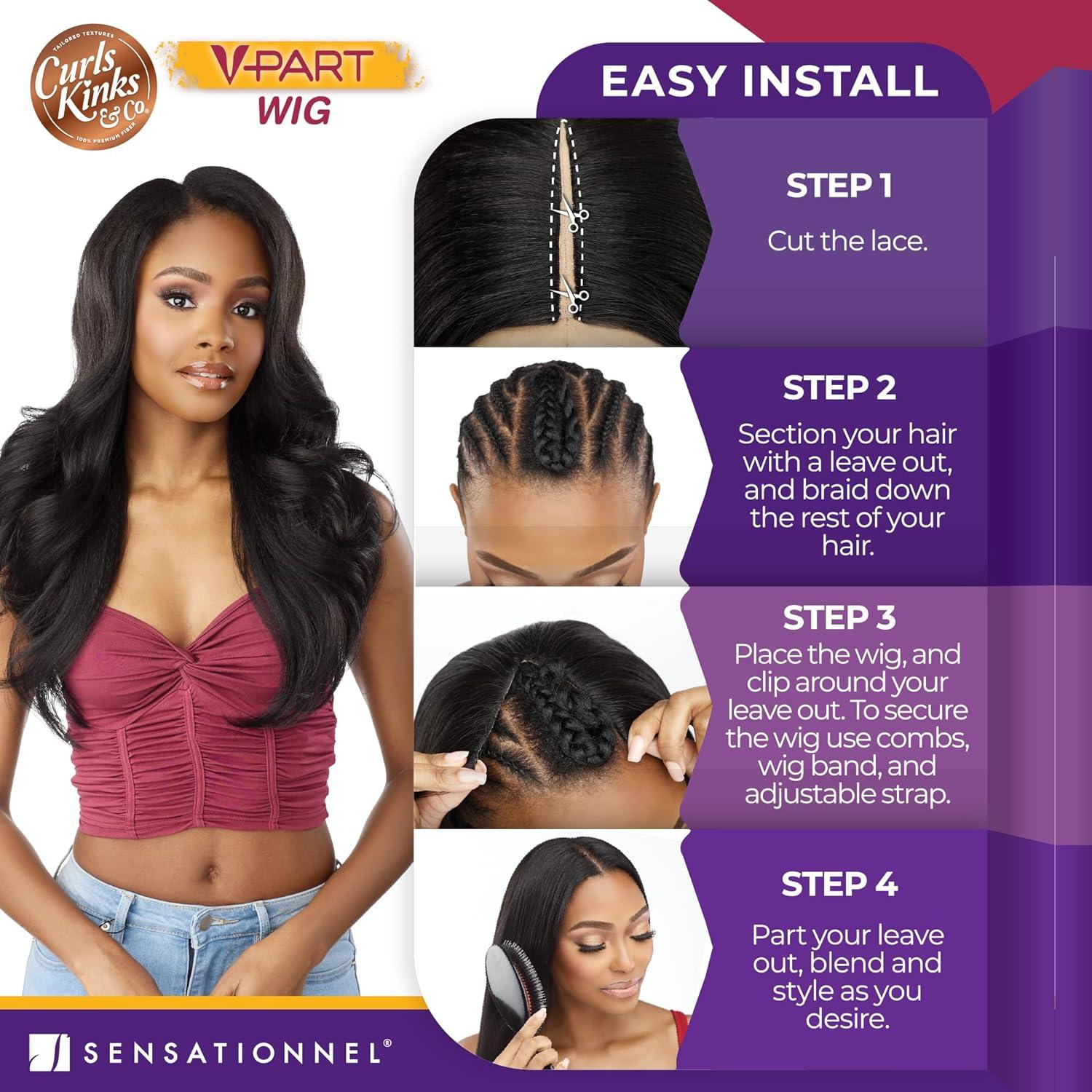 imageSensationnel Curls Kinksandco Vpart Wig Unit 2 Narrow Part Glueless Natural Kinkytexture Edged Hairline for Natural 3C to 4C Hair Textures 1 JETBLACK1 JETBLACK