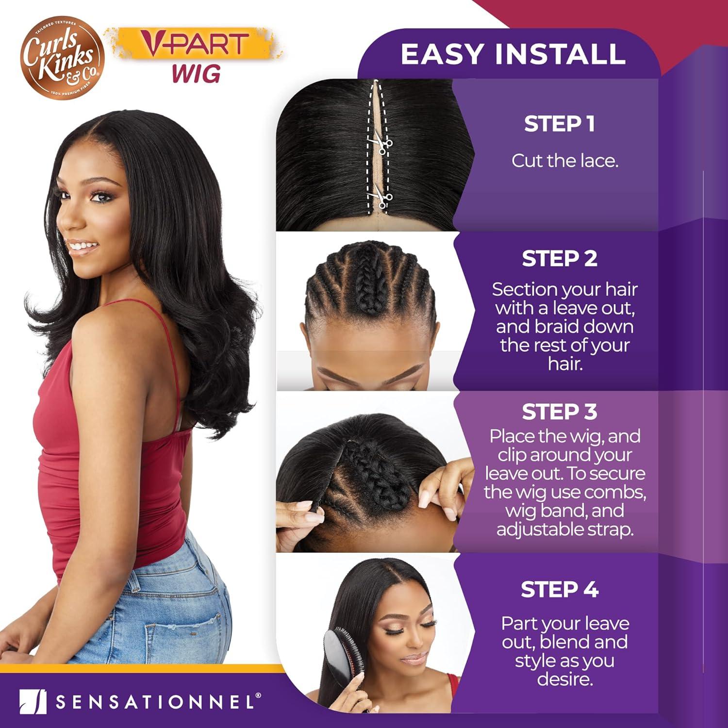 imageSensationnel Curls Kinksandco Vpart Wig Unit 3 Narrow Part Glueless Natural Kinkytexture Edged Hairline for Natural 3C to 4C Hair Textures 1 JETBLACK2 DARKBROWN